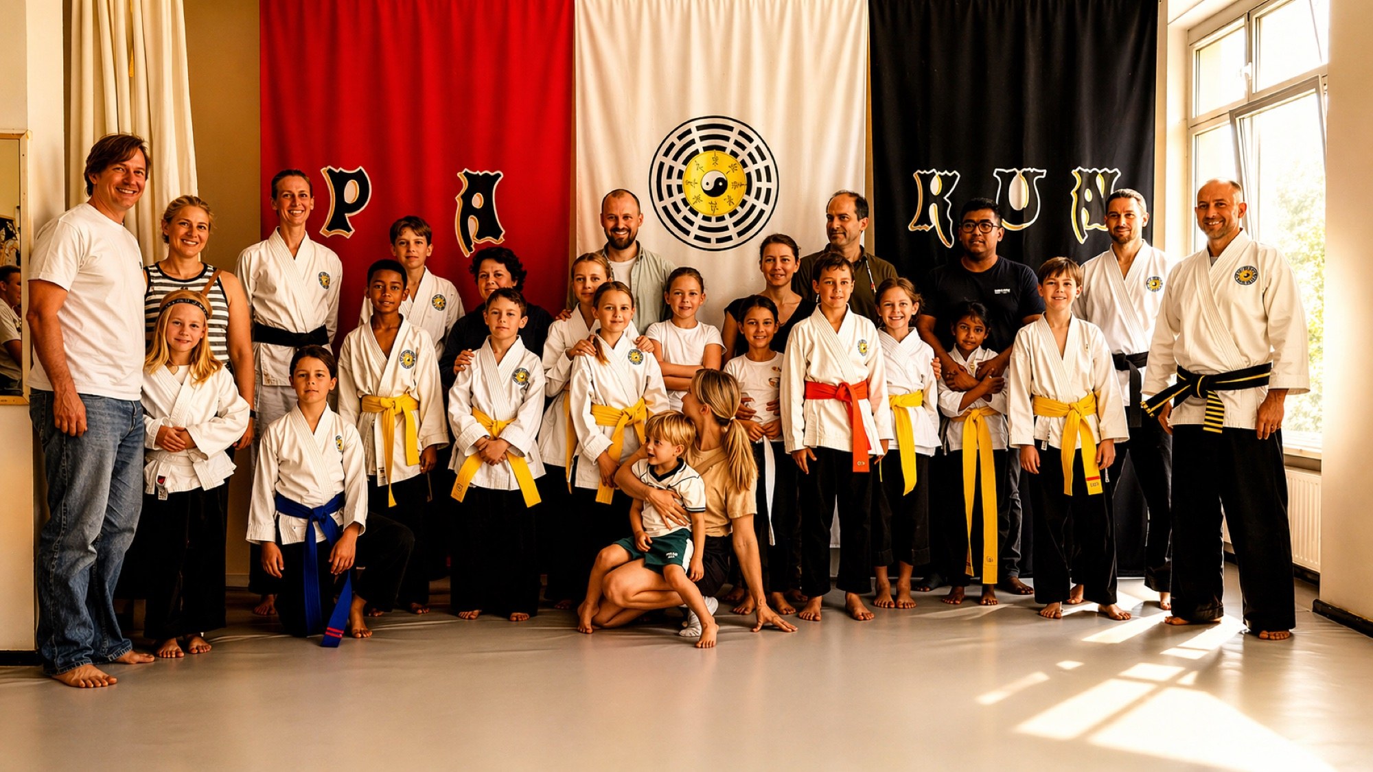 Familie beim Kampfkunsttraining im Studio